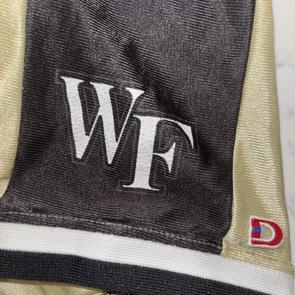 VTG 80s Dodger USA Dazzle Basketball Shorts Wake Forest Youth XL18/20 Gold Black - Picture 7 of 8